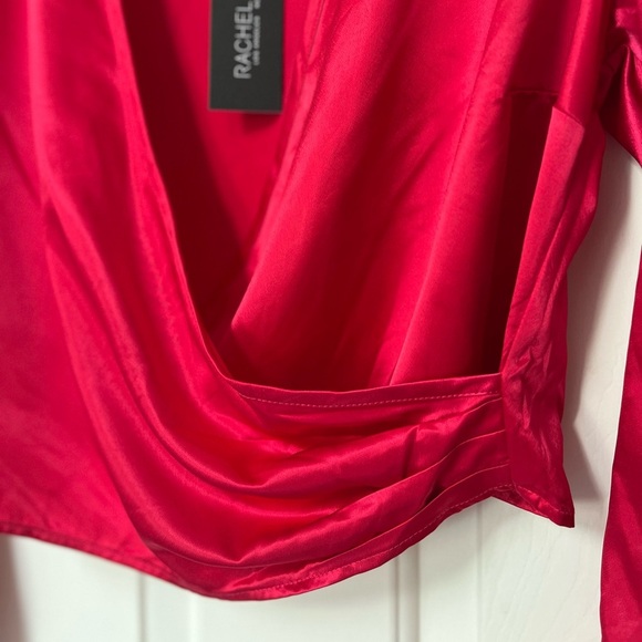 NWT Rachel Zoe Hot Pink Satin Drape Blouse M - Picture 5 of 12